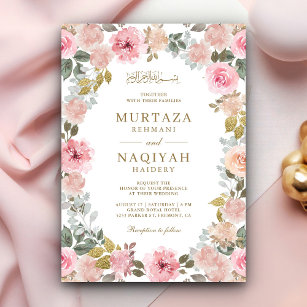 Invitación Boda islámica floral rosa moderna de Rubor