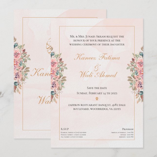 Invitación Boda islámica floral y texturizada I (Anverso / Reverso)
