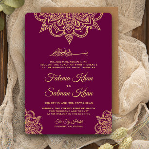 Invitación Boda Islámica Mehndi Henna Púrpura de Tiro de Oro