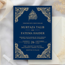 Boda Islámica Musulmana Azul y Dorada Floral Ornat
