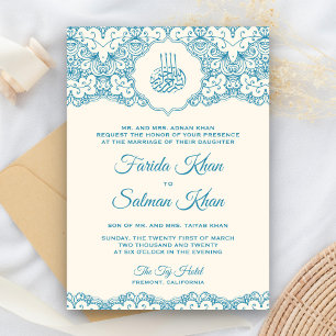 Invitación Boda Islámica Musulmana con Encaje Crema y Azul