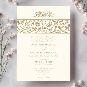 Invitación Boda Islámica Musulmana de Crema Floral de Lujo y 