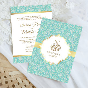 Invitación Boda islámica musulmana de damasco dorado y azul t