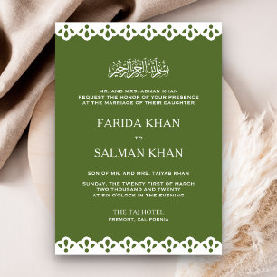 Invitación Boda Islámica Musulmana de Encaje Blanco y Verde O