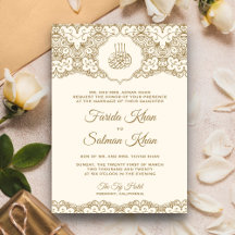 Boda islámica musulmana de encaje dorado y crema