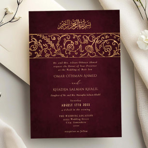 Invitación Boda Islámica Musulmana de Lujo Floral Dorado Burg