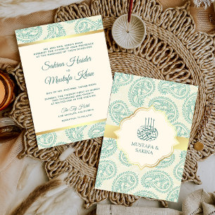 Invitación Boda Islámica Musulmana de Paisley Verde Teal y Do