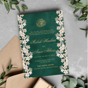 Invitación Boda islámica musulmana floral blanca y dorada