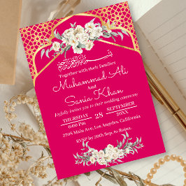 Invitación Boda Islámica Musulmana Floral Mínimo Rosa Dorado