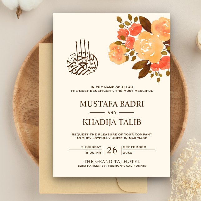 Invitación Boda Islámica Musulmana Floral Otoño Rústico (Subido por el creador)