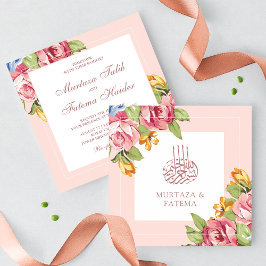 Invitación Boda Islámica Musulmana Floral Rosa Suave Romántic