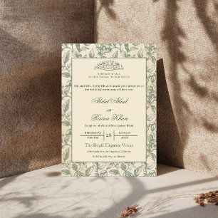 Invitación Boda Islámica Musulmana Floral Verde Salvia y Beig