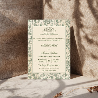 Invitación Boda Islámica Musulmana Floral Verde Salvia y Beig