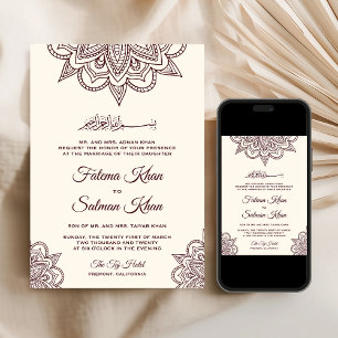 Invitación Boda Islámica Musulmana Mehndi Henna Borgoña Crema
