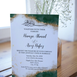 Invitación Boda Islámica Musulmana Moderna Verde y Dorada
