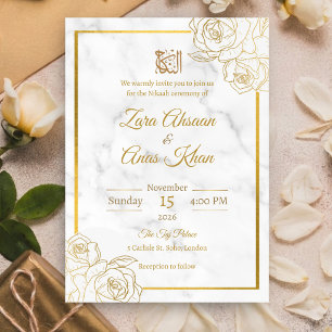 Invitación Boda Islámica Musulmana Nikah Rosa Dorada Mármol B
