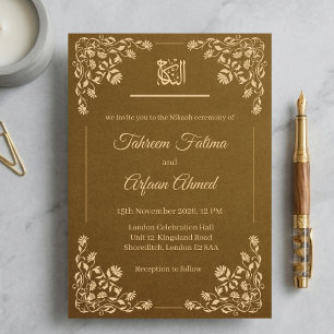 Invitación Boda Islámica Musulmana Nikkah Floral Dorado Antig