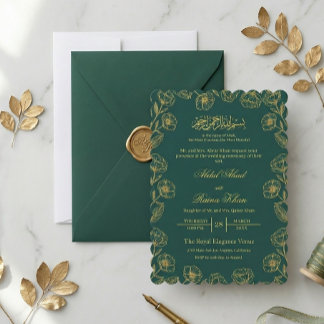 Invitación Boda Islámica Musulmana Nikkah Floral Turquesa y D