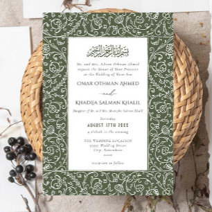 Invitación Boda Islámica Musulmana Verde Vintage Floral