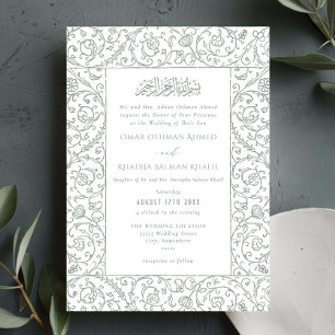 Invitación Boda Islámica Musulmana Vintage Floral Verde Salvi