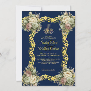 Invitación Boda Islámica Otomana Azul Royal Navy Dorado