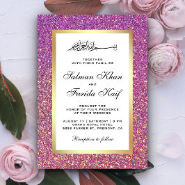 Invitación Boda Islámica Purpurina Dorada Falsa