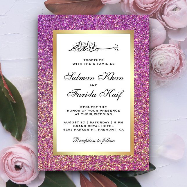 Invitación Boda Islámica Purpurina Dorada Falsa (Subido por el creador)