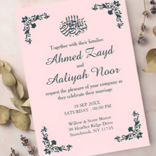 Invitación Boda Islámica Sutil Rosa y Gris Oscuro