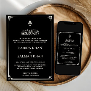 Invitación Boda Islámica Tradicional con Borde Negro y Crema