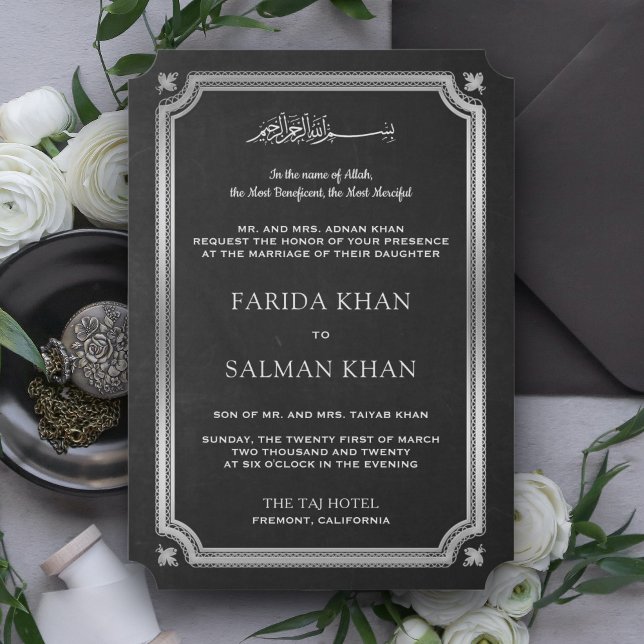 Invitación Boda Islámica Tradicional Pizarra Plateada (Subido por el creador)