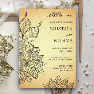 Invitación Boda Islámica Vintage Mehendi Henna