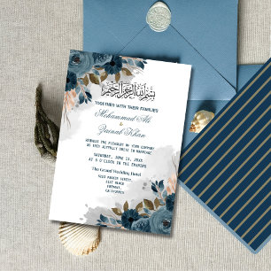 Invitación Boda Islámica Walima Azul Polvoriento Floral