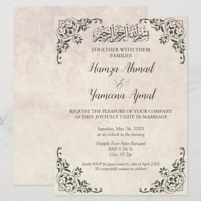 Invitación Boda islámico antiguo clásico-moderno (Anverso / Reverso)