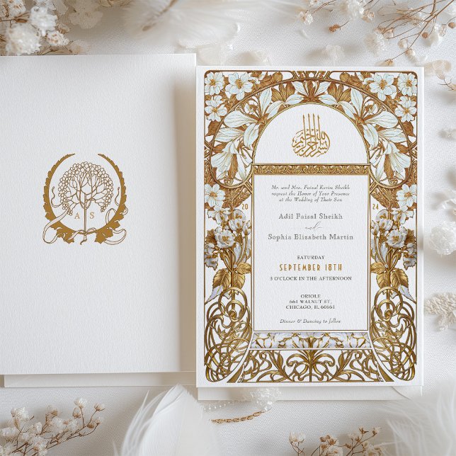 Invitación Boda islámico Art Nouveau Florencia de oro con cre (Subido por el creador)