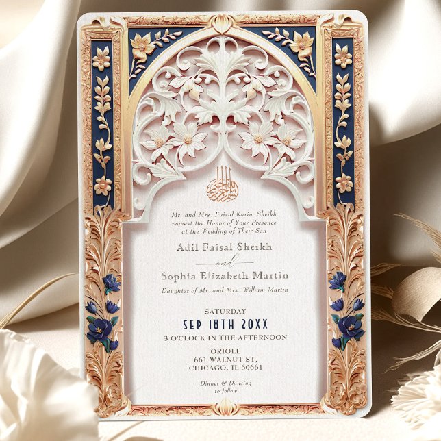 Invitación Boda islámico azul de lujo árabe (Subido por el creador)