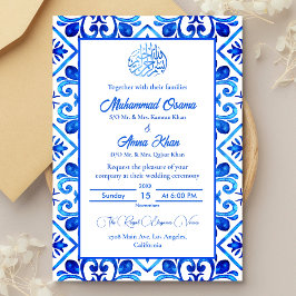 Invitación Boda islámico blanco y azul marroquí