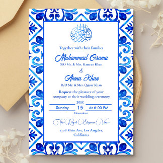 Invitación Boda islámico blanco y azul marroquí