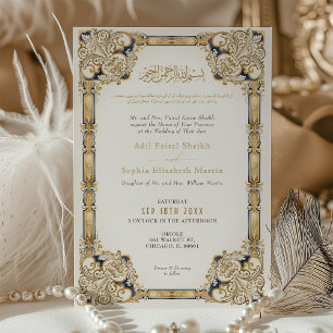 Invitación Boda islámico de lujo de la Marina Gold Cream
