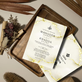 Invitación Boda islámico de lujosa textura de mármol de oro