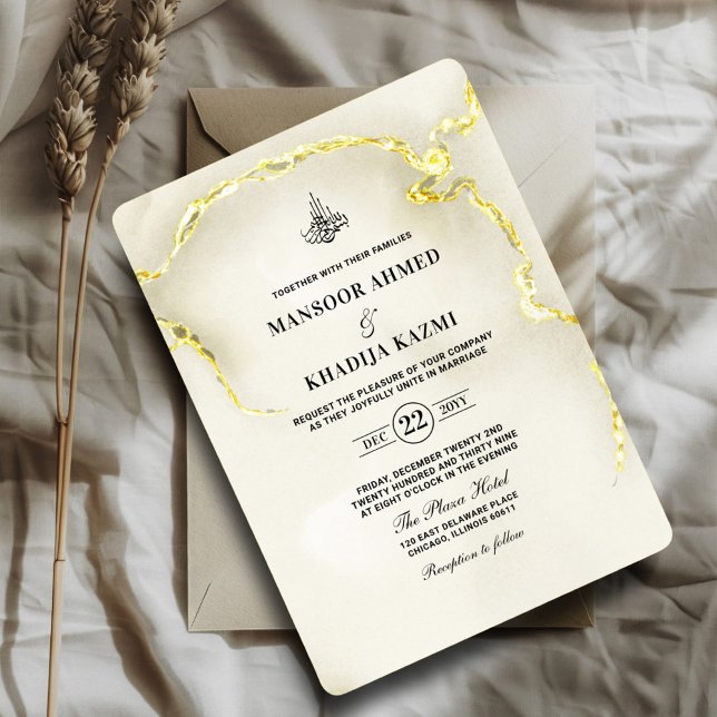 Invitación Boda islámico de lujosa textura de mármol de oro (Subido por el creador)