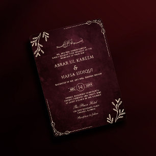 Invitación Boda islámico de oro floral de Borgoña de lujo