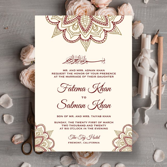 Invitación Boda Islámico de Oro y Borgoña Henna Mehndi (Subido por el creador)