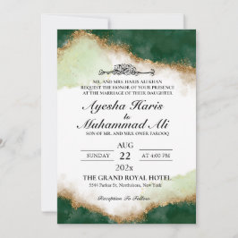 Invitación Boda islámico del "Agate verde dorado moderno"
