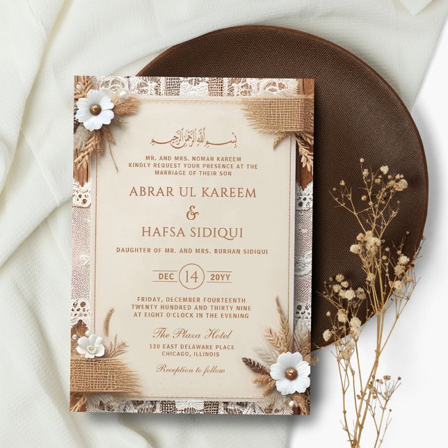 Invitación Boda islámico del monograma floral boho (Subido por el creador)
