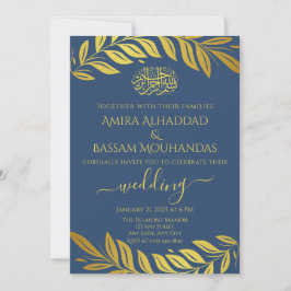 Invitación Boda islámico elegante de oro y azul