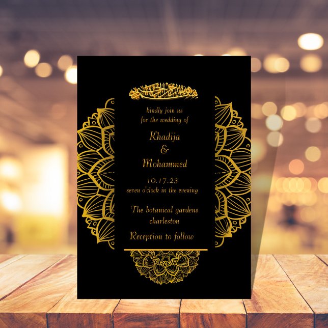 Invitación boda islámico elegante de oro y negro (Subido por el creador)