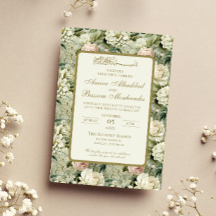 Invitación Boda islámico floral blanca y verde