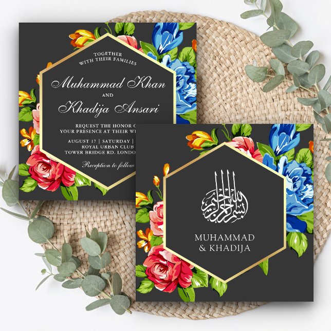 Invitación Boda islámico floral con vibración de oro geométri (Subido por el creador)