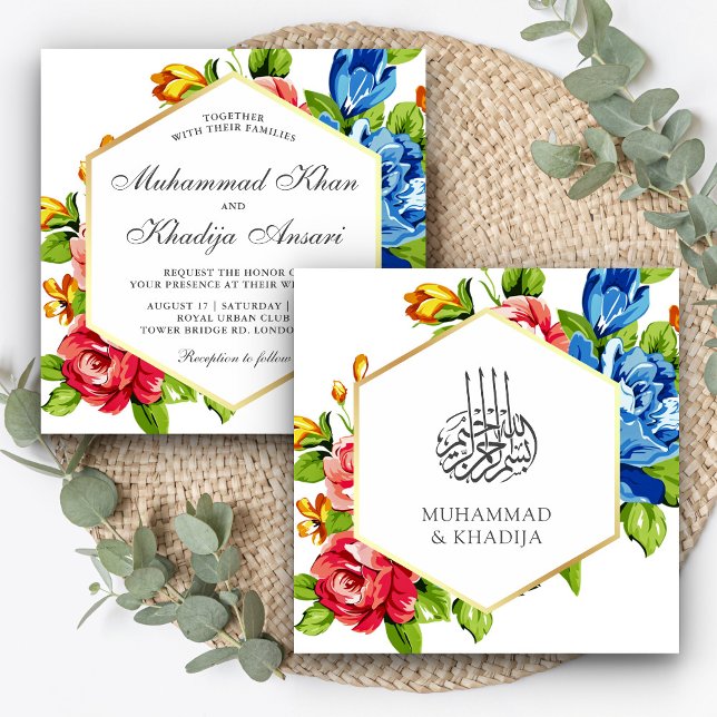 Invitación Boda islámico floral con vibración de oro geométri (Subido por el creador)
