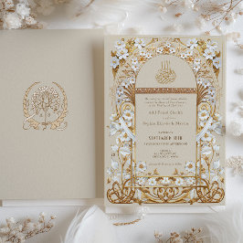 Invitación Boda islámico floral de oro clásico crema antiguo